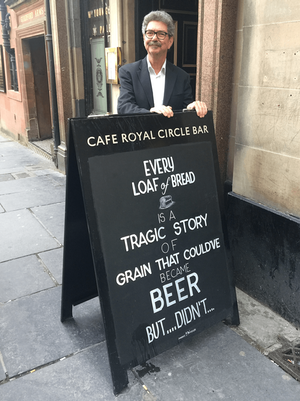 jeremy with "amusing" bread sign