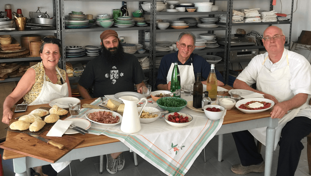 Four students enjoying lunch at Latteria Studio