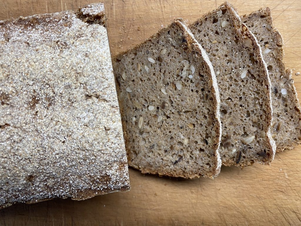 Slices of rye bread with sunflower seeds